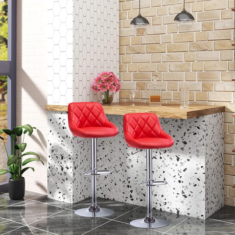 Rootz Adjustable Faux Leather Bar Stool - Counter Stool - Swivel Barstool - Height Adjustable - 360° Swivel - Comfortable Padding - Chrome-Plated Steel - 84cm-106cm x 38cm x 35cm