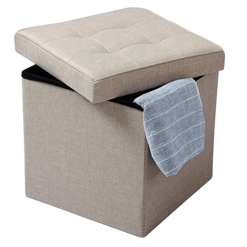 Rootz Folding Storage Stool - Cube Ottoman - Padded Bench - Versatile Furniture - 37.5cm x 38cm x 37.5cm
