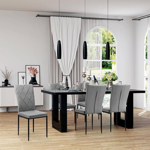 Rootz Dining Room Chairs Set of 4 - Velvet High Back Chairs - Metal Leg Chairs - Comfortable, Ergonomic, Durable - Dark Gray - 42cm x 94.5cm x 59cm