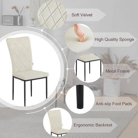 Rootz Dining Room Chairs Set of 4 - Velvet Chair - High Backrest Chairs - Metal Legs - Comfortable, Ergonomic, Durable - Cream - 42cm x 94.5cm x 59cm