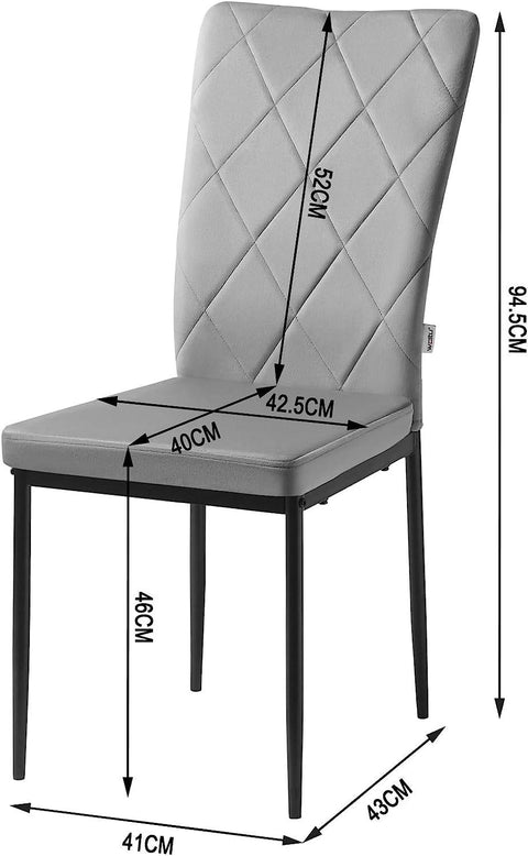 Rootz Dining Room Chairs Set of 4 - Velvet High Back Chairs - Metal Leg Chairs - Comfortable, Ergonomic, Durable - Dark Gray - 42cm x 94.5cm x 59cm