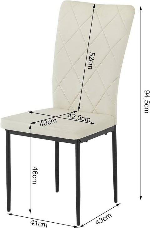 Rootz Dining Room Chairs Set of 4 - Velvet Chair - High Backrest Chairs - Metal Legs - Comfortable, Ergonomic, Durable - Cream - 42cm x 94.5cm x 59cm