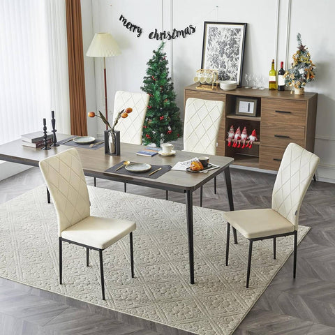 Rootz Dining Room Chairs Set of 4 - Velvet Chair - High Backrest Chairs - Metal Legs - Comfortable, Ergonomic, Durable - Cream - 42cm x 94.5cm x 59cm