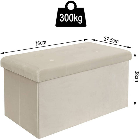 Rootz Velvet Storage Stool - Foldable Ottoman - Large Capacity - Stable Frame - 76cm x 38cm x 37.5cm