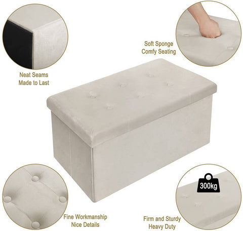 Rootz Velvet Storage Stool - Foldable Ottoman - Large Capacity - Stable Frame - 76cm x 38cm x 37.5cm