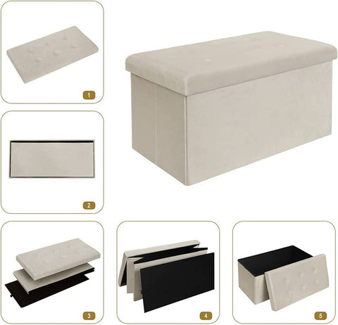 Rootz Velvet Storage Stool - Foldable Ottoman - Large Capacity - Stable Frame - 76cm x 38cm x 37.5cm