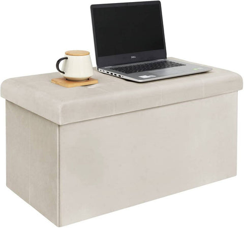 Rootz Velvet Storage Stool - Foldable Ottoman - Large Capacity - Stable Frame - 76cm x 38cm x 37.5cm