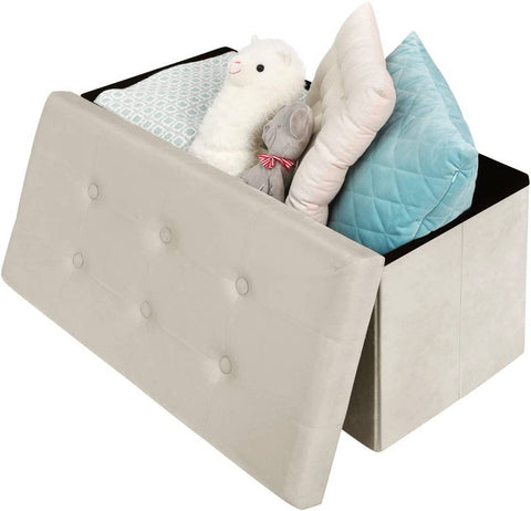 Rootz Velvet Storage Stool - Foldable Ottoman - Large Capacity - Stable Frame - 76cm x 38cm x 37.5cm
