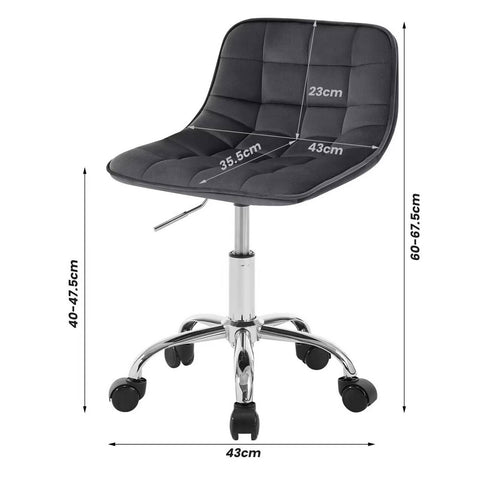 Rootz Office Stool - Ergonomic Work Chair - Swivel Chair - Velvet Comfort - Adjustable Height - Durable Build - 43cm x 60-67.5cm x 50cm