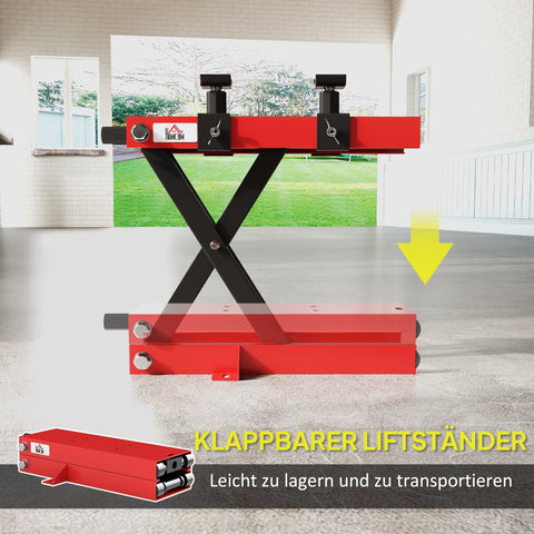 Rootz Motorcycle Lifter - Bike Lift - Motorbike Hoist - 500kg Capacity - Adjustable Height 9.5cm-40cm - 45x15x9.5-40cm - Red