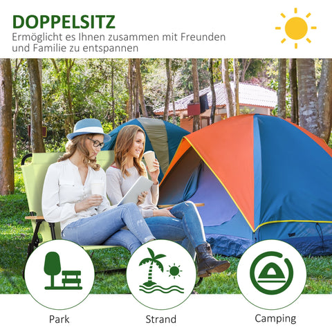 Rootz 2-Seater Camping Chair - Foldable Deck Chair - Outdoor Fishing Chair with Cup Holder - Durable Steel & Oxford Fabric - 141cm x 67cm x 80cm