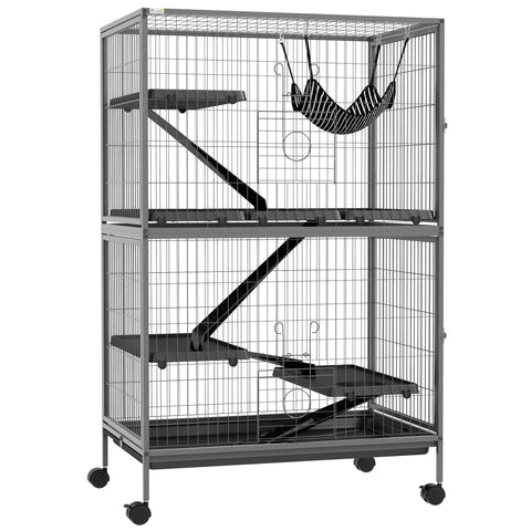Rootz Rodent Cage - Multifunctional Habitat - Small Animal Enclosure - 4 Platforms, 3 Ramps, 4 Doors - 80L x 52W x 128H cm - Steel Grey
