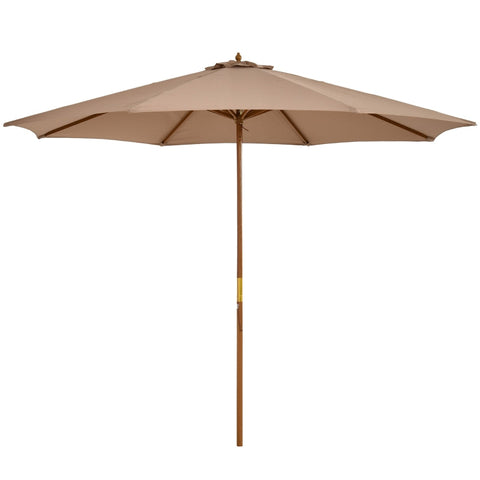 Rootz Parasol - Wooden Umbrella - Garden Umbrella - Bamboo Sun Shade - Umbrella Canopy - Balcony - Khaki - Ø300 x H250 cm