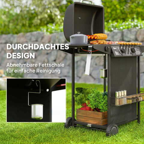 Rootz Gas Grill - BBQ Grill - Outdoor Grill - 3 Burner & Side Cooker - Integrated Thermometer - 107cm x 54cm x 96cm - Black