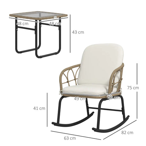 Rootz Rocking Chair Set -  Garden Furniture - Bistro Set - Boho Style - PE Rattan - Weather Resistant - Cream - 63W x 82D x 75H cm