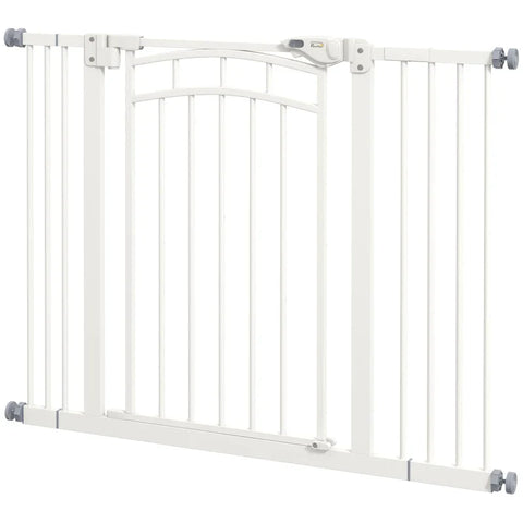 Rootz Dog Gate - Stair Gate - Automatic Closing - One-hand Operation - Security Gate - Round Double Sided Tape - Steel-PA - White - 100cm x 4cm x 76cm