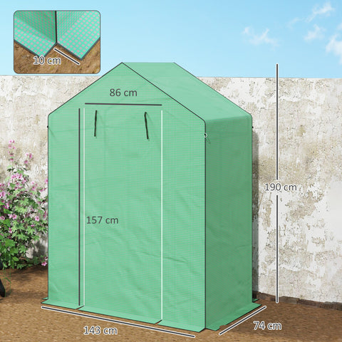 Rootz Walk-In Greenhouse with Shelves - Mini-Greenhouse - UV-Resistant - Optimal Temperature Control - 143l x 74b x 190h cm