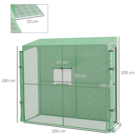 Rootz Lean-To Greenhouse - Cold Frame Greenhouse - Roll Up Doors - Film greenhouses - Weather Resistant - Green - 200cm x 80cm x 200cm