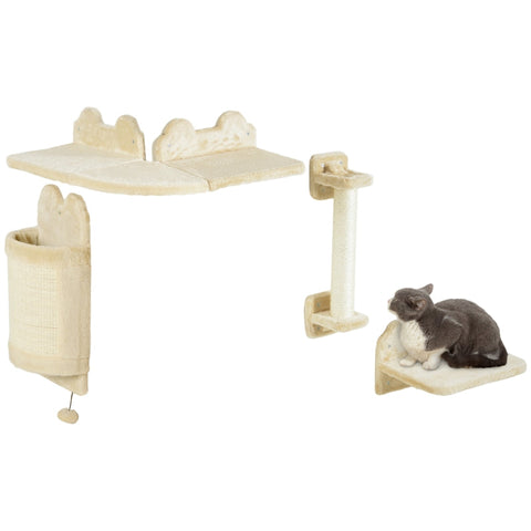 Rootz 4 Piece Cat Climbing Wall Set - Scratching Post - Platform - Wall-Mounted Design - Space-Saving - 60cm x 60cm x 20cm