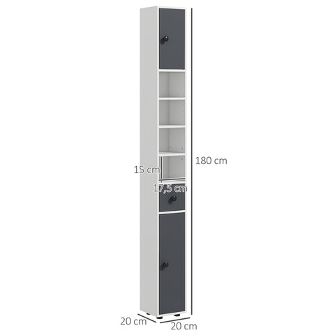Rootz Bathroom Cabinet - Storage Unit - Vanity Organizer - Ample Storage - 20x20x180 cm Grey with Drawer & Adjustable Shelves
