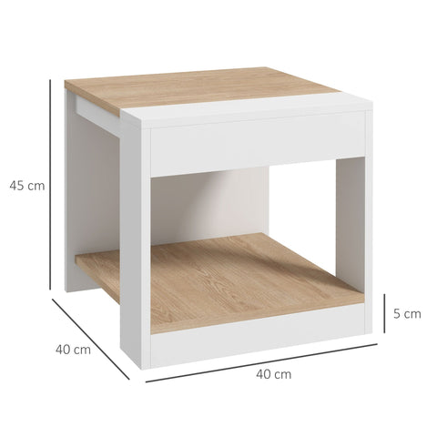 Rootz Set of 2 Side Tables - Sofa Table - Bedside Table - Space Saving - 40 x 40 x 45 cm - White and Brown