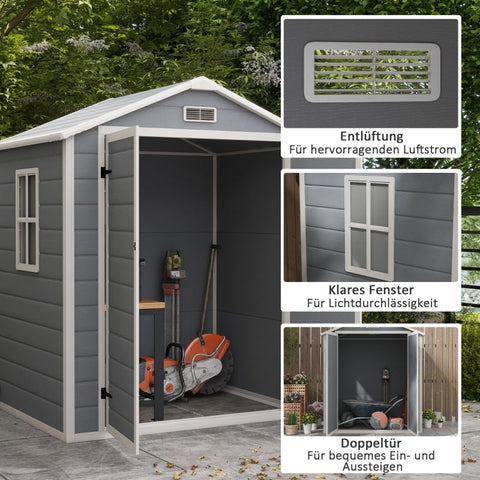 Rootz Metal Garden Shed - Tool Shed - Bicycle Shed - Lockable Double Door - Optimal Ventilation - 1.80 x 1.30 x 2.10m - Aluminum Frame - Gray