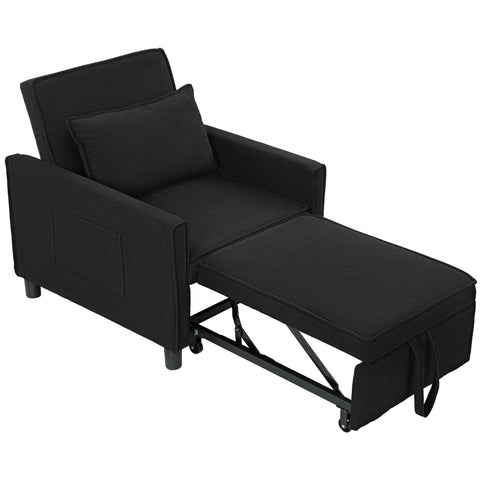 Rootz Adjustable Sleeper Chair - Convertible Lounge Chair - Recliner Bed - Comfort 3 Position - 74W x 84D x 81H cm - Black - 120kg Capacity