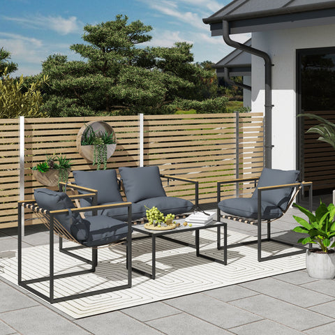 Rootz 4-Part Garden Furniture Set - Outdoor Patio Set - Balcony Furniture - Padded Comfort - 114cm x 70cm x 67cm