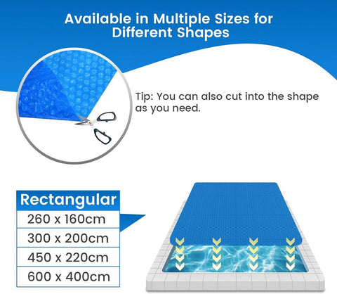 Rootz Solar Pool Cover - Solar Tarpaulin - UV-Resistant Pool Blanket - Increases Water Temperature - 300x200 cm - Blue