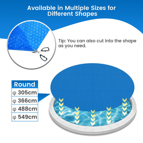 Rootz Solar Pool Cover - Solar Tarpaulin - UV-Resistant Pool Blanket - Eco-Friendly Water Warmer - 366cm Diameter