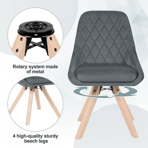 Rootz Set of 2 Swivel Dining Chairs - Velvet Dining Chairs - Rotating Chairs - Comfortable Ergonomic Design - Durable Beech Wood Legs - 84cm x 40cm x 41cm