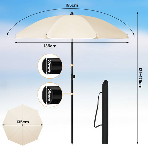 Rootz UV-Resistant Parasol - Sunshade - Outdoor Umbrella - Adjustable Height & Angle - Brown- 135cm Diameter