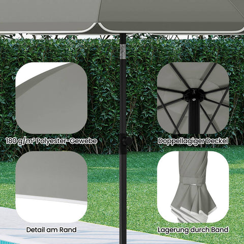 Rootz Round Dark Gray Parasol - Sun Umbrella - Outdoor Shade - UV-Resistant & Height Adjustable - 175cm x 175cm