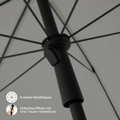 Rootz Round Dark Gray Parasol - Sun Umbrella - Outdoor Shade - UV-Resistant & Height Adjustable - 175cm x 175cm