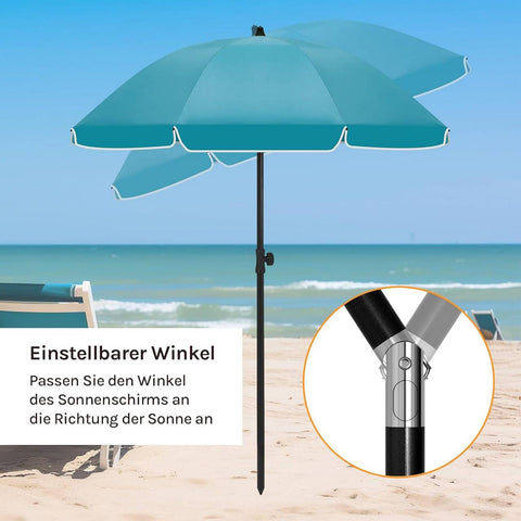 Rootz Round Parasol - Sunshade - Beach Umbrella - UV-Resistant Protection - Blue - 135cm Diameter - Height Adjustable 167-175cm - Effortless Push-Up Opening