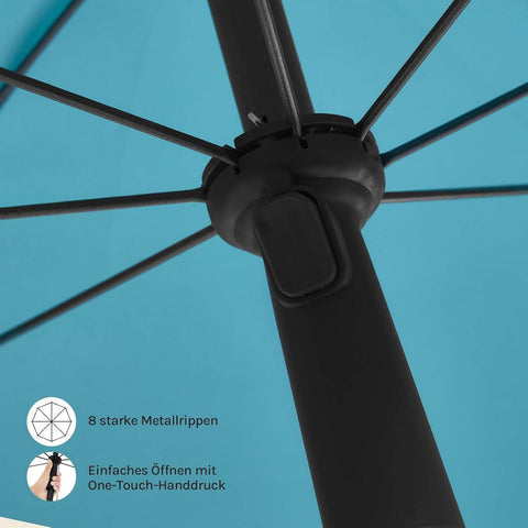 Rootz Round Parasol - Sunshade - Beach Umbrella - UV-Resistant Protection - Blue - 135cm Diameter - Height Adjustable 167-175cm - Effortless Push-Up Opening