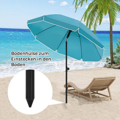 Rootz Round Parasol - Sunshade - Beach Umbrella - UV-Resistant Protection - Blue - 135cm Diameter - Height Adjustable 167-175cm - Effortless Push-Up Opening