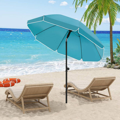 Rootz Round Parasol - Sunshade - Beach Umbrella - UV-Resistant Protection - Blue - 135cm Diameter - Height Adjustable 167-175cm - Effortless Push-Up Opening
