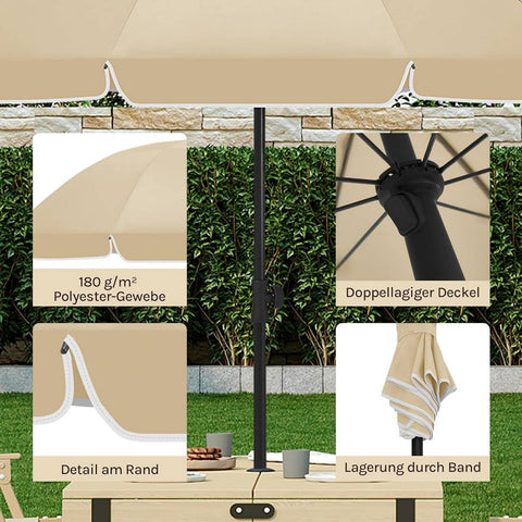 Rootz UV-Resistant Parasol - Outdoor Umbrella - Sunshade - Height Adjustable & 45° Tilt - 155cm Diameter - Brown