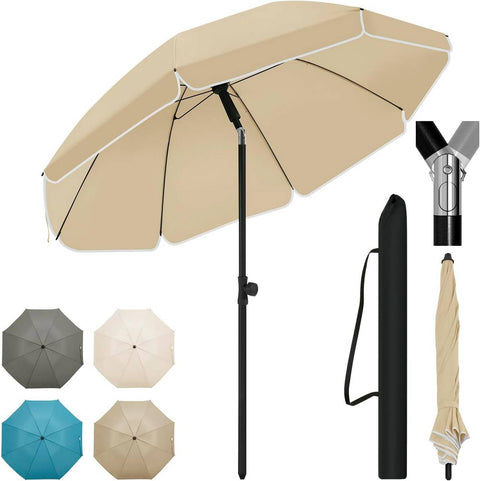 Rootz UV-Resistant Parasol - Outdoor Umbrella - Sunshade - Height Adjustable & 45° Tilt - 155cm Diameter - Brown