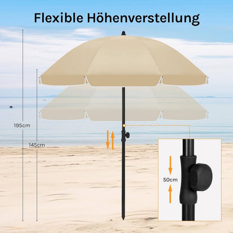Rootz UV-Resistant Parasol - Outdoor Umbrella - Sunshade - Height Adjustable & 45° Tilt - 155cm Diameter - Brown