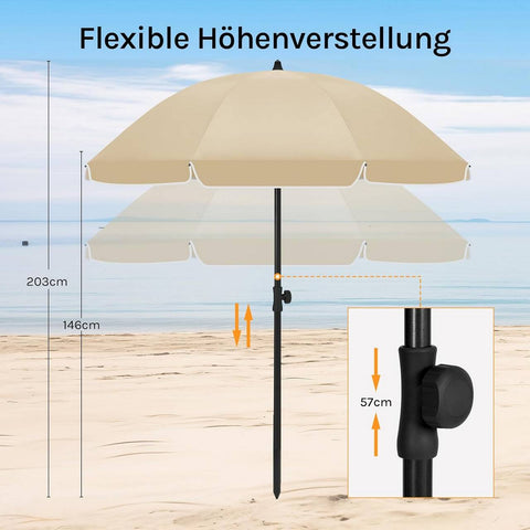 Rootz UV-Resistant Parasol - Sun Umbrella - Outdoor Shade - Height Adjustable - Round Brown175cm - 45° Angle - 167-175 cm Height Adjustment - Robust Design