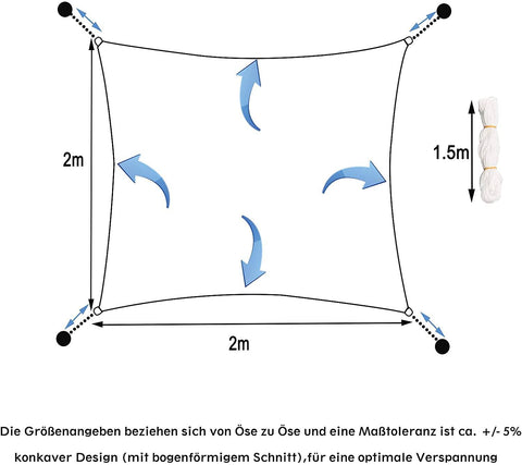 Rootz HDPE Sun Sail Canopy - Shade Cover - UV Protection - 85% Shading Factor - Tear-Resistant - 1.5m Cords - Gray - 180g/m² - 304 Stainless Steel - 35cm-100cm dimensions