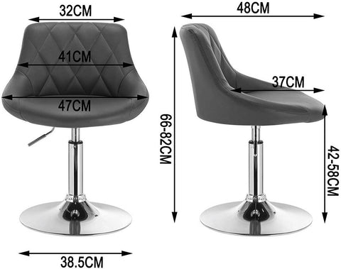 Rootz Adjustable Faux Leather Bar Stools - Counter Stools - Swivel Stools - Durable Chrome Frame - Comfortable Padded Seat - Easy Height Adjustment - 66cm to 82cm Height, 47cm x 48cm Seat, 24cm Backrest