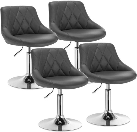 Rootz Adjustable Faux Leather Bar Stools - Counter Stools - Swivel Stools - Durable Chrome Frame - Comfortable Padded Seat - Easy Height Adjustment - 66cm to 82cm Height, 47cm x 48cm Seat, 24cm Backrest