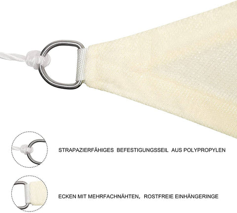 Rootz Sun Sail - UV Protection Canopy - HDPE Shade Cloth - Brown- Sunshade - 2.5x2.5x3.5m - Rustproof Stainless Steel Rings