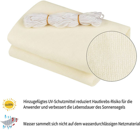 Rootz Sun Sail - UV Protection Canopy - HDPE Shade Cloth - Brown- Sunshade - 2.5x2.5x3.5m - Rustproof Stainless Steel Rings