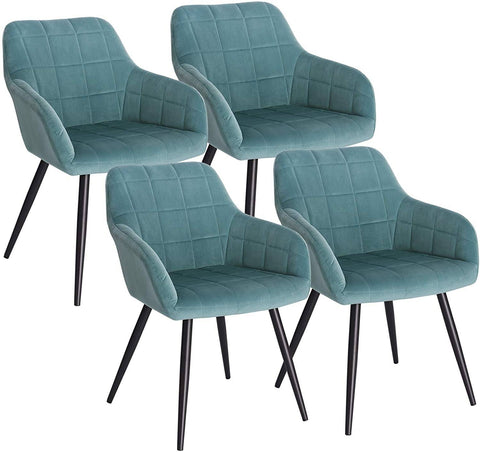 Rootz Set of 4 Dining Chairs - Velvet Chairs - Turquoise Metal Legs - Comfortable & Supportive - Durable & Long-lasting - Floor Protection - 49cm x 43cm x 81cm