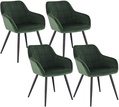 Rootz Set of 4 Dining Chairs - Velvet Armchairs - Metal Frame Chairs - Comfortable & Ergonomic - Durable & Stable - Stylish Design - Dark Green - 49cm x 43cm x 81cm