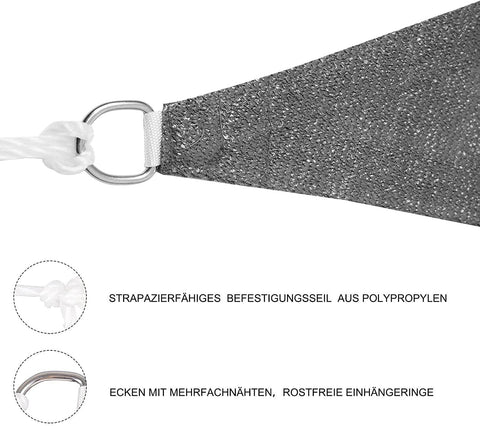 Rootz Sun Sail Shade - Sun Protection - UV Protection Sail - Breathable HDPE - 3x3x4.25 m Grey - Optimal Air Flow - Durable & Rustproof Design